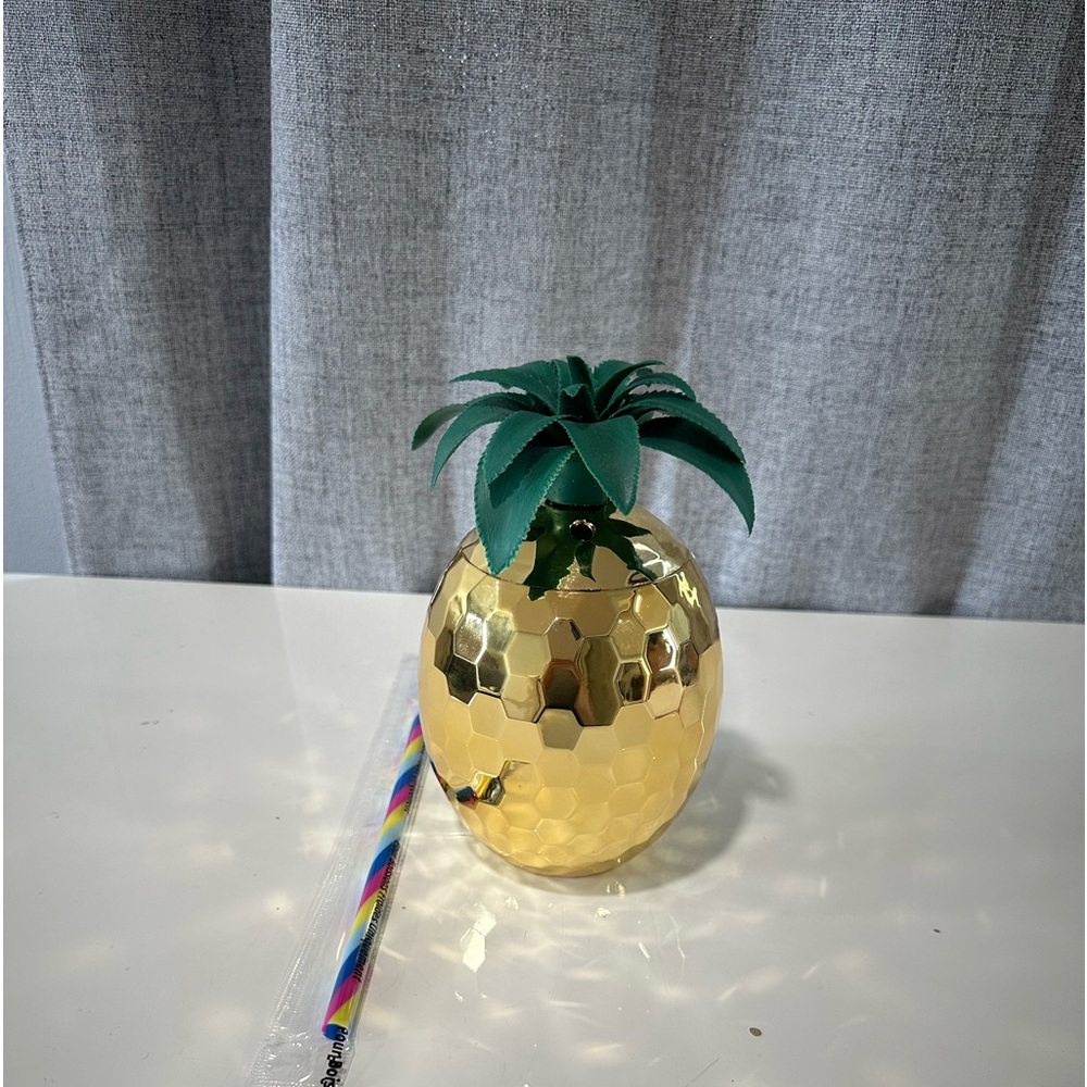 Pineapple gold water bottle 26 fl oz with straw Never used.